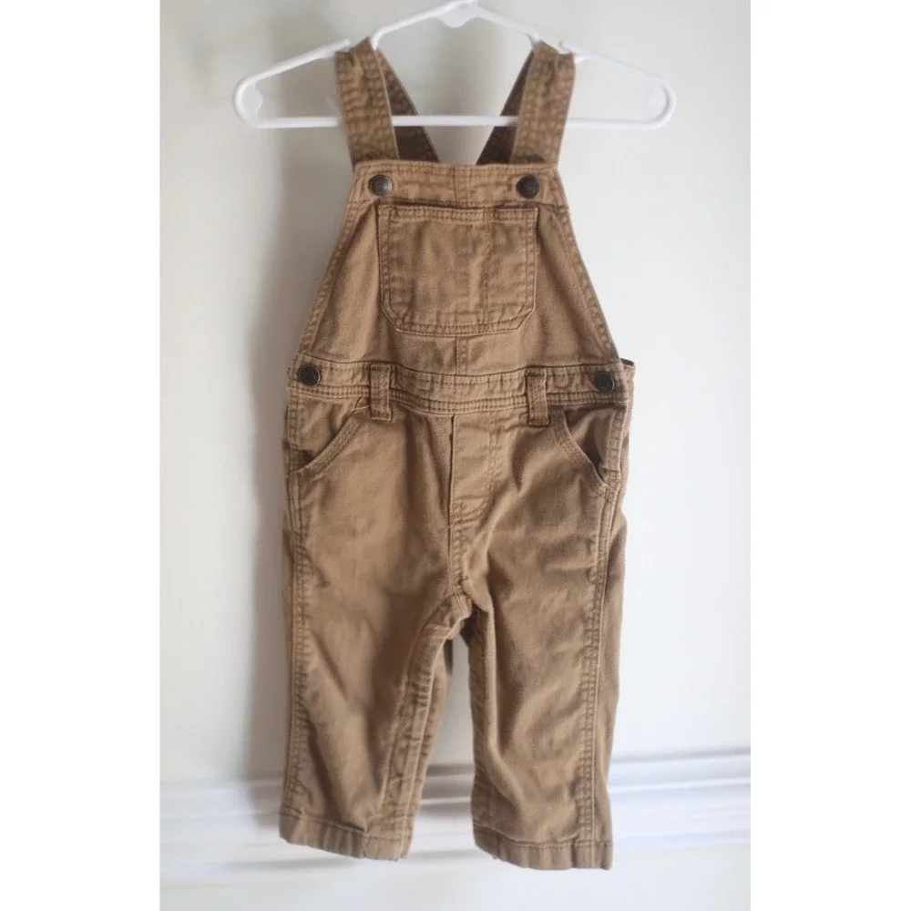 Old Navy Toddler Overalls 12-18M Brown Cotton Bib Pants Unisex Kids Toddler